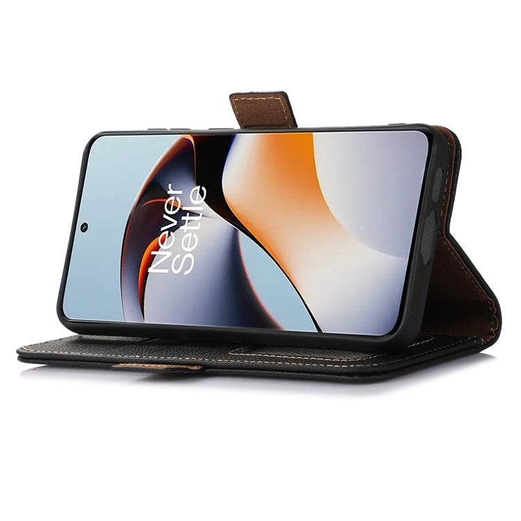 TJ for OnePlus Ace 2 5G / 11R 5G Wallet Phone Cover RFID Blocking Genuine Cow Leather Stand Protective Phone Case - Black