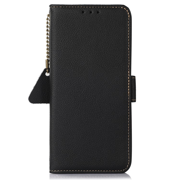 TJ for OnePlus Ace 2 5G / 11R 5G Wallet Phone Cover RFID Blocking Genuine Cow Leather Stand Protective Phone Case - Black
