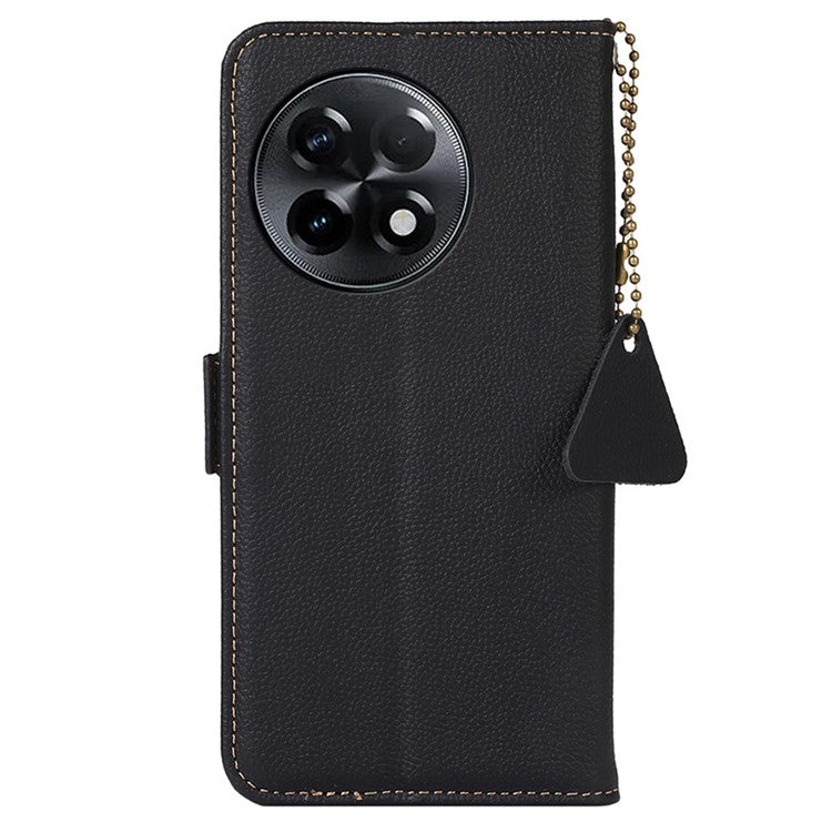 TJ for OnePlus Ace 2 5G / 11R 5G Wallet Phone Cover RFID Blocking Genuine Cow Leather Stand Protective Phone Case - Black