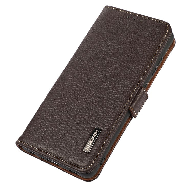 KHAZNEH For OnePlus Ace 2 5G / 11R 5G Stand Wallet Phone Case RFID Blocking Genuine Cow Leather Protective Cover - Brown
