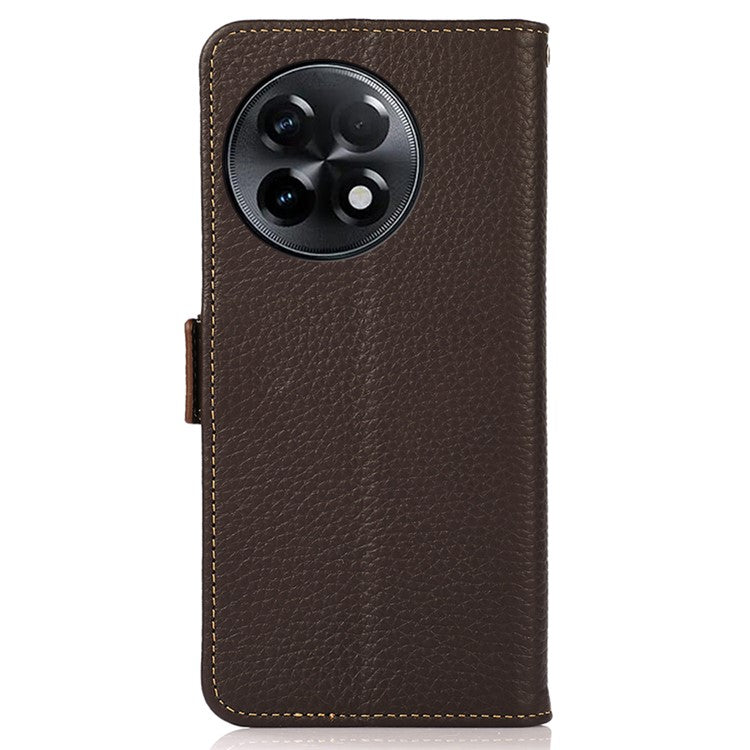KHAZNEH For OnePlus Ace 2 5G / 11R 5G Stand Wallet Phone Case RFID Blocking Genuine Cow Leather Protective Cover - Brown