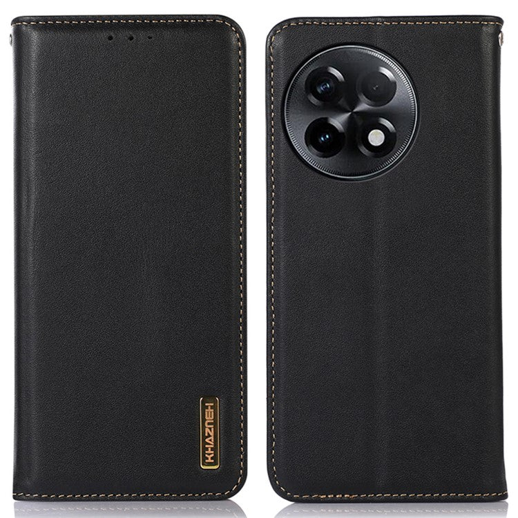 KHAZNEH for OnePlus Ace 2 5G / 11R 5G Phone Case Wallet Stand RFID Blocking Genuine Cowhide Leather Phone Cover - Black