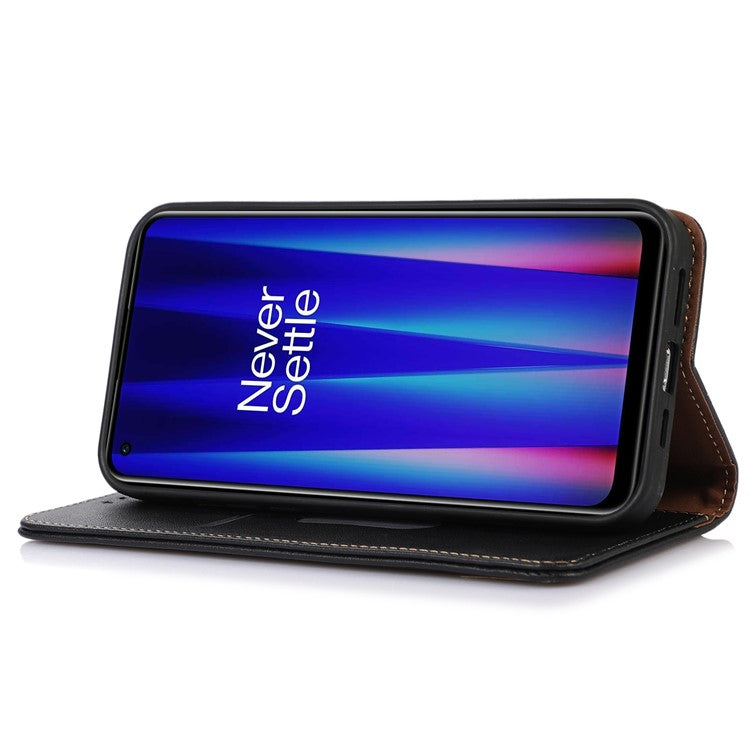 KHAZNEH for OnePlus Ace 2 5G / 11R 5G Phone Case Wallet Stand RFID Blocking Genuine Cowhide Leather Phone Cover - Black