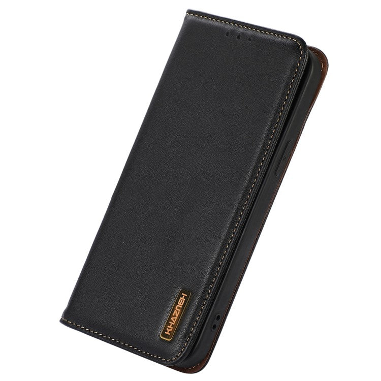 KHAZNEH for OnePlus Ace 2 5G / 11R 5G Phone Case Wallet Stand RFID Blocking Genuine Cowhide Leather Phone Cover - Black