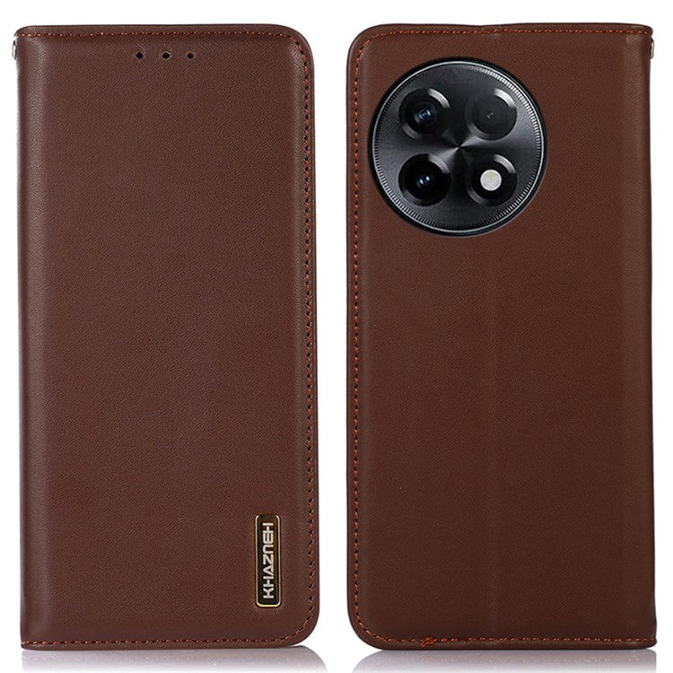 KHAZNEH for OnePlus Ace 2 5G / 11R 5G Phone Case Wallet Stand RFID Blocking Genuine Cowhide Leather Phone Cover - Brown