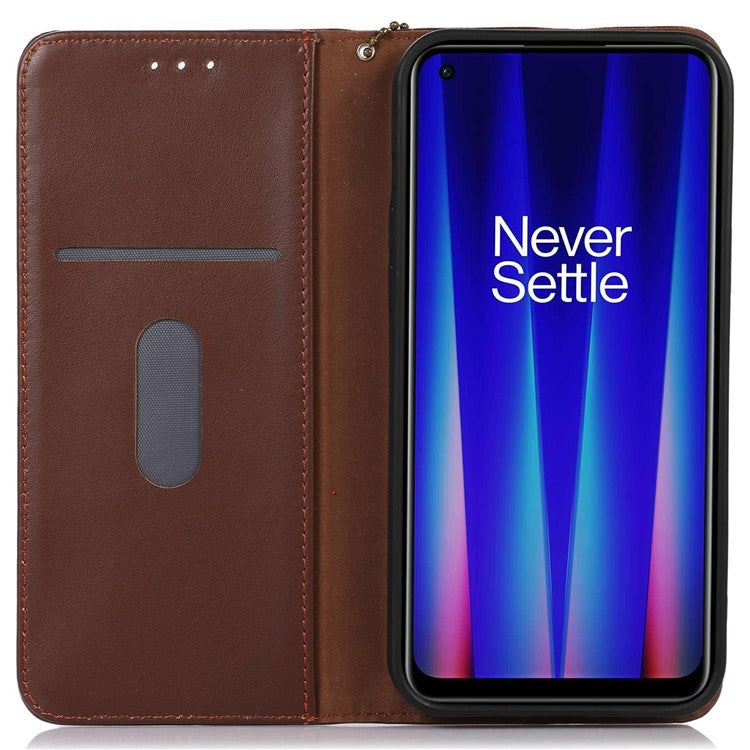 KHAZNEH for OnePlus Ace 2 5G / 11R 5G Phone Case Wallet Stand RFID Blocking Genuine Cowhide Leather Phone Cover - Brown