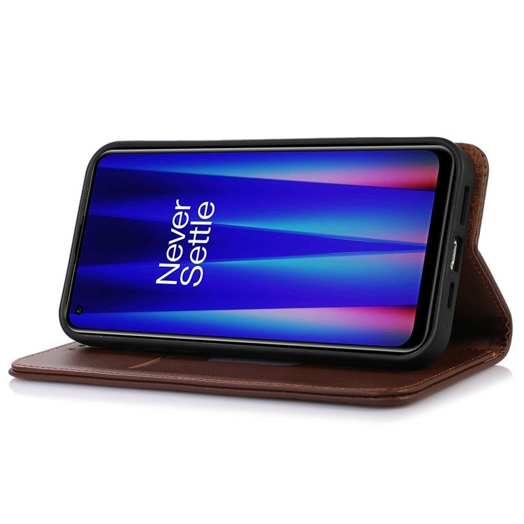 KHAZNEH for OnePlus Ace 2 5G / 11R 5G Phone Case Wallet Stand RFID Blocking Genuine Cowhide Leather Phone Cover - Brown