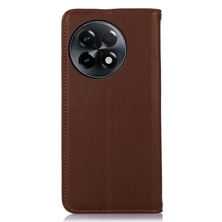 KHAZNEH for OnePlus Ace 2 5G / 11R 5G Phone Case Wallet Stand RFID Blocking Genuine Cowhide Leather Phone Cover - Brown