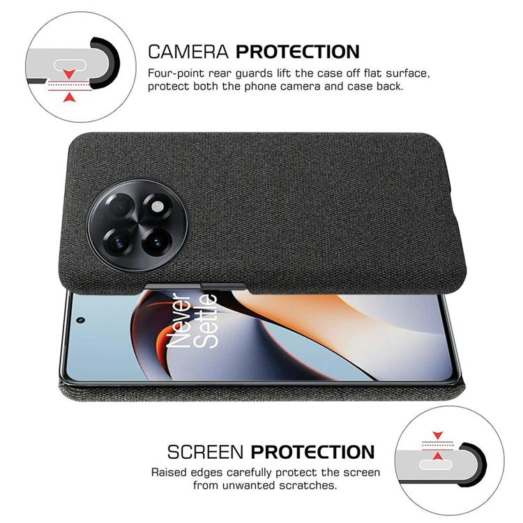 Cloth Texture Smartphone Cover for OnePlus 11R 5G / Ace 2 5G , Solid Color Hard PC+Cloth Anti-scratch Case - Black