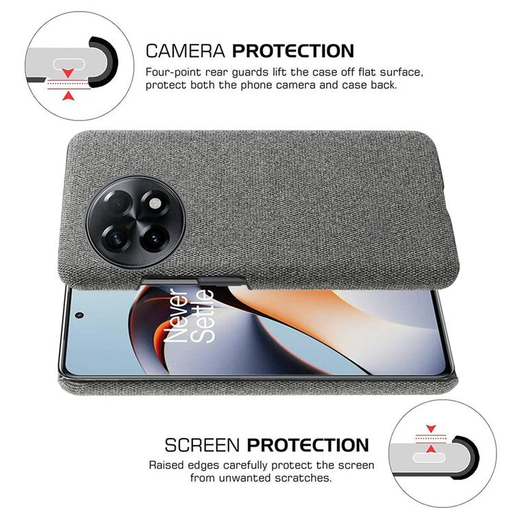 Cloth Texture Smartphone Cover for OnePlus 11R 5G / Ace 2 5G , Solid Color Hard PC+Cloth Anti-scratch Case - Grey