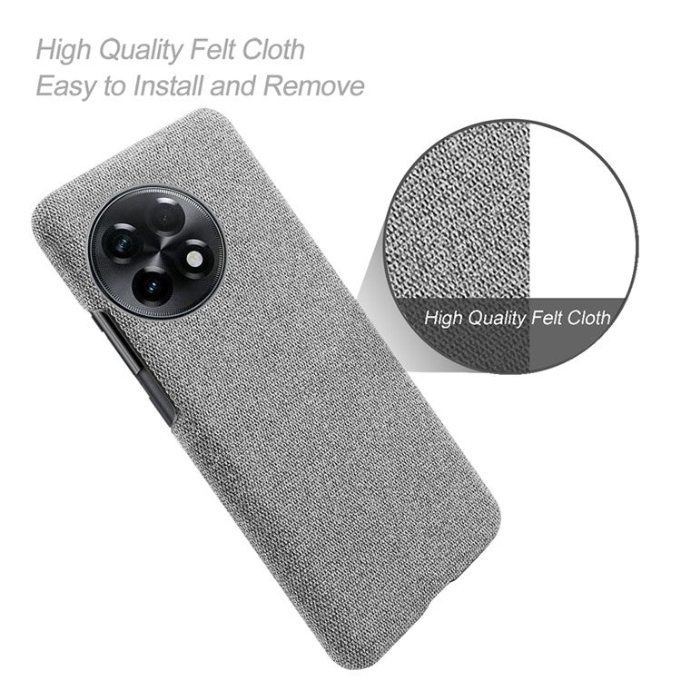 Cloth Texture Smartphone Cover for OnePlus 11R 5G / Ace 2 5G , Solid Color Hard PC+Cloth Anti-scratch Case - Light Grey