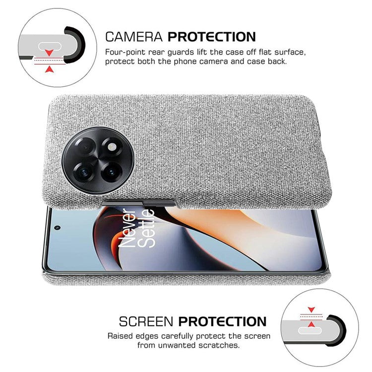 Cloth Texture Smartphone Cover for OnePlus 11R 5G / Ace 2 5G , Solid Color Hard PC+Cloth Anti-scratch Case - Light Grey