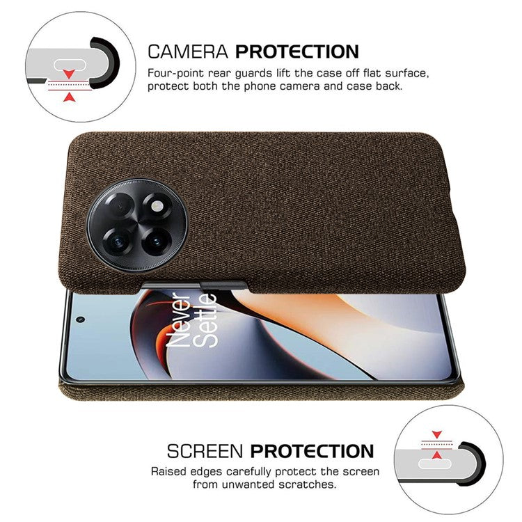 Cloth Texture Smartphone Cover for OnePlus 11R 5G / Ace 2 5G , Solid Color Hard PC+Cloth Anti-scratch Case - Brown