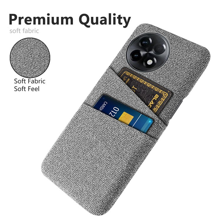 For OnePlus Ace 2 5G / 11R 5G Cloth Texture Phone Back Cover Cellphone Protective Case with 2 Card Slots - Light Grey