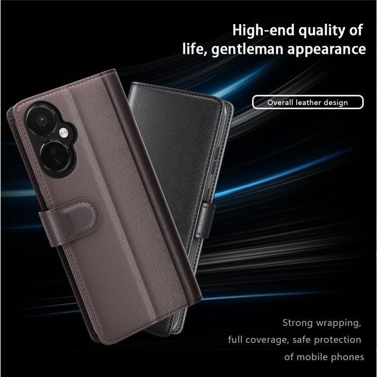 For OnePlus Nord CE 3 Lite 5G / Nord N30 5G Mobile Phone Case Genuine Split Leather Stand Wallet Phone Cover - Brown