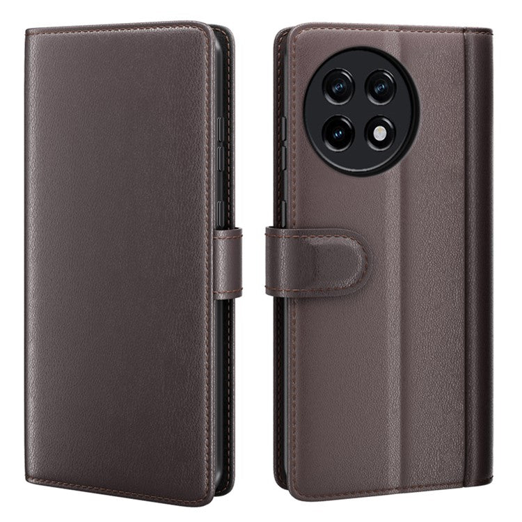 For OnePlus Ace 2 5G / 11R 5G Phone Case Genuine Split Leather Shockproof Phone Cover Stand Wallet - Brown