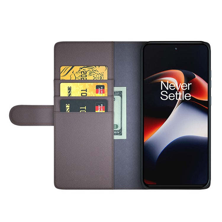 For OnePlus Ace 2 5G / 11R 5G Phone Case Genuine Split Leather Shockproof Phone Cover Stand Wallet - Brown