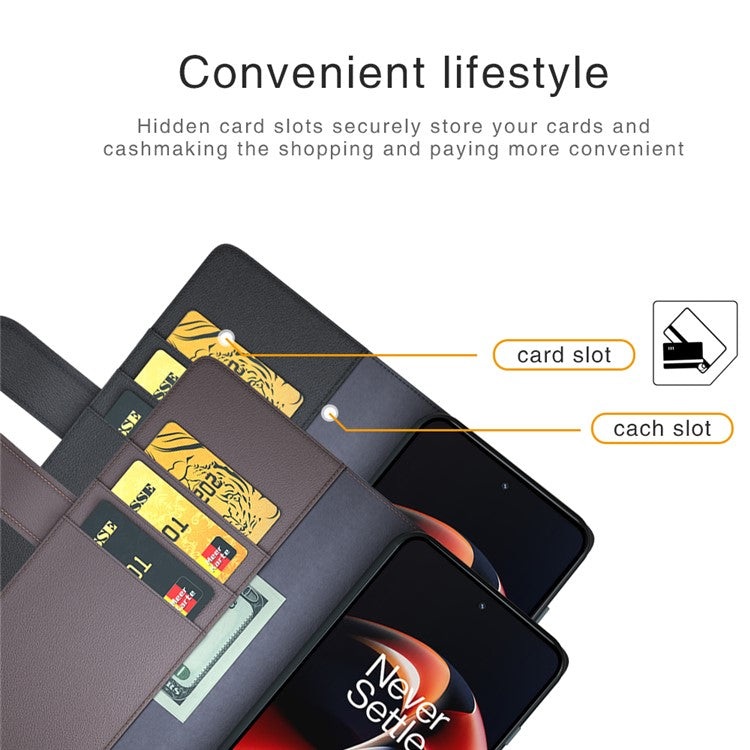 For OnePlus Ace 2 5G / 11R 5G Phone Case Genuine Split Leather Shockproof Phone Cover Stand Wallet - Brown