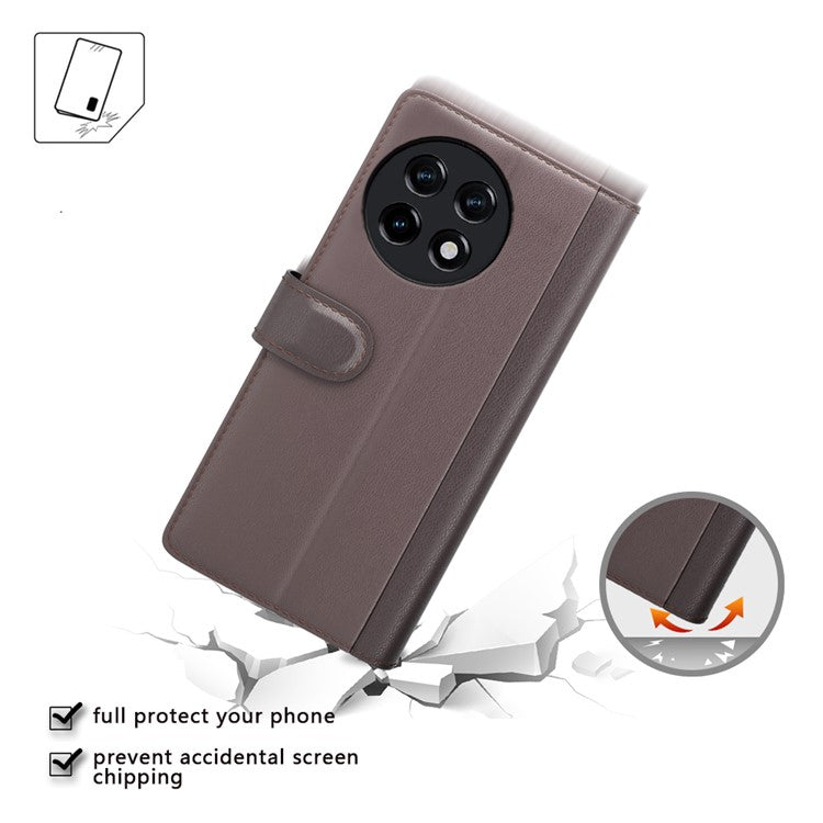 For OnePlus Ace 2 5G / 11R 5G Phone Case Genuine Split Leather Shockproof Phone Cover Stand Wallet - Brown