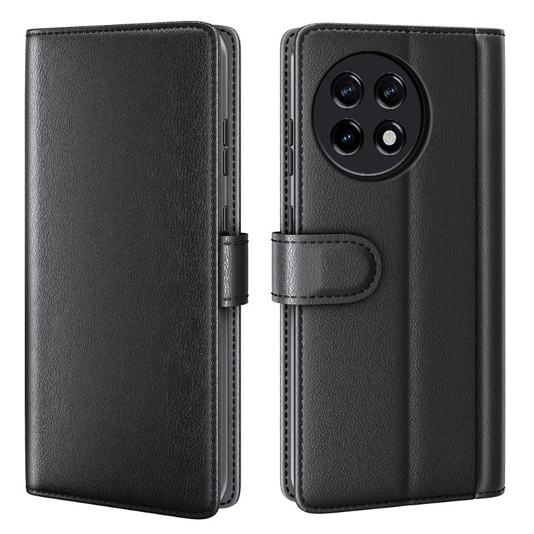For OnePlus Ace 2 5G / 11R 5G Phone Case Genuine Split Leather Shockproof Phone Cover Stand Wallet - Black