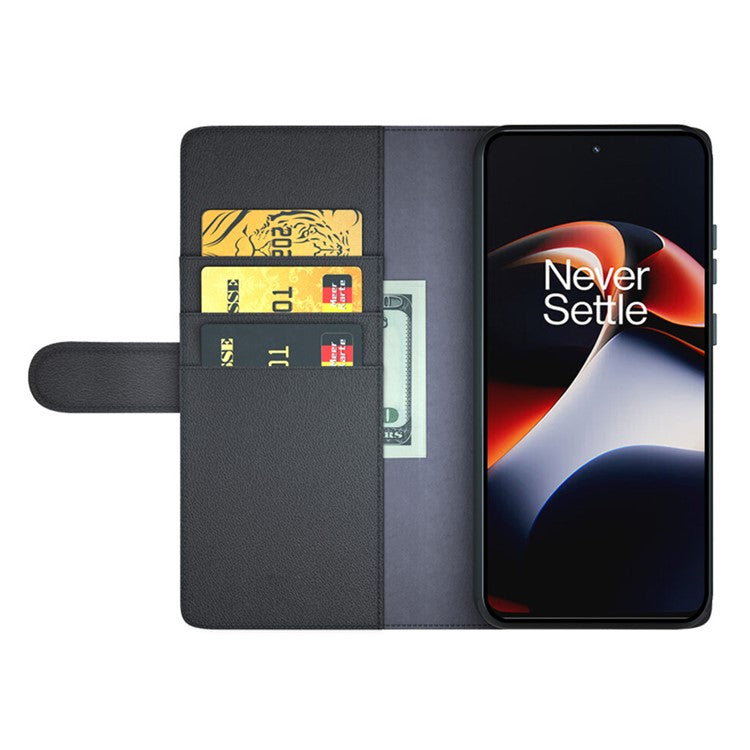 For OnePlus Ace 2 5G / 11R 5G Phone Case Genuine Split Leather Shockproof Phone Cover Stand Wallet - Black