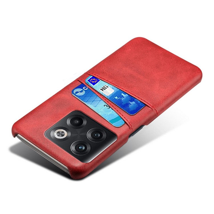 For OnePlus 10T 5G / Ace Pro 5G Phone Back Cover Dual Card Slots PC+PU Leather Phone Case - Red