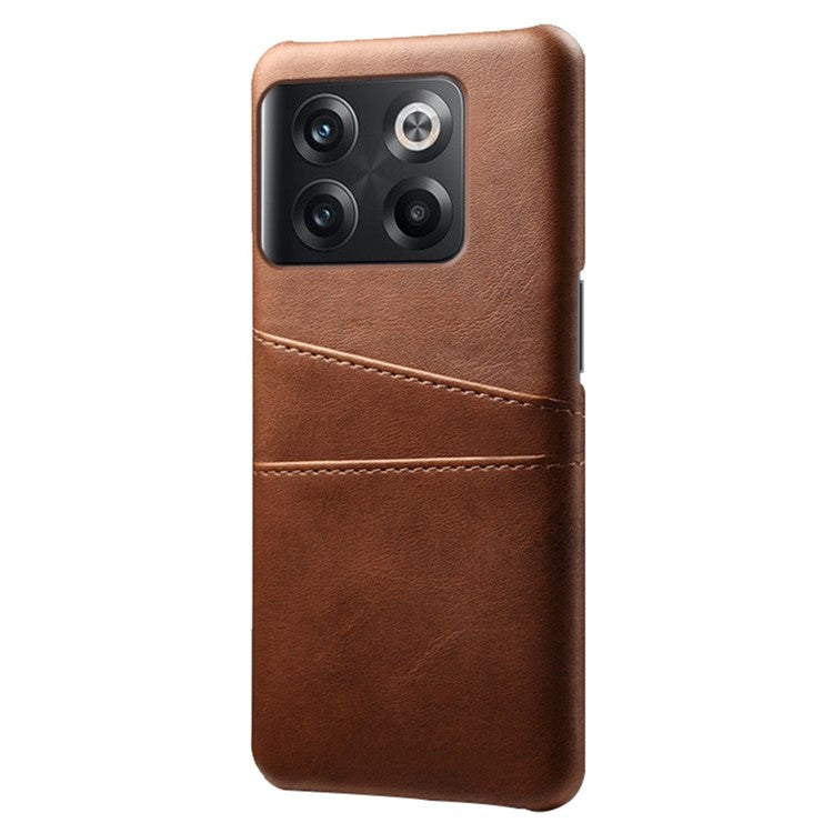 For OnePlus 10T 5G / Ace Pro 5G Phone Back Cover Dual Card Slots PC+PU Leather Phone Case - Brown