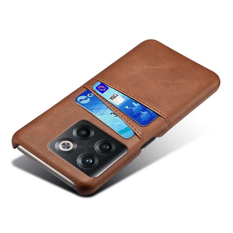 For OnePlus 10T 5G / Ace Pro 5G Phone Back Cover Dual Card Slots PC+PU Leather Phone Case - Brown
