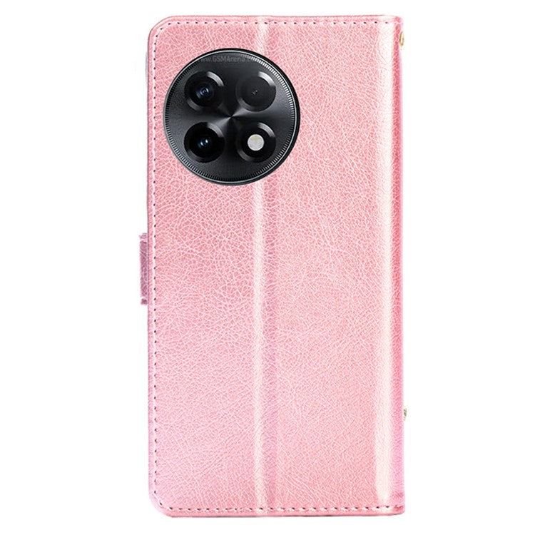 For OnePlus Ace 2 5G / 11R 5G Phone Wallet Case Zipper Pocket Leather Stand Phone Cover with Strap - Rose Gold