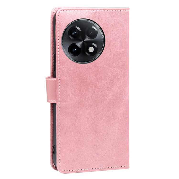 For OnePlus Ace 2 5G / 11R 5G Mobile Phone Cover Calf Texture PU Leather Wallet Stand Protective Case - Rose Gold