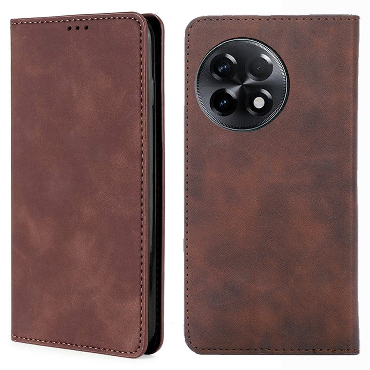 For OnePlus 11R 5G / Ace 2 5G Flip Case Card Holder PU Leather Skin-touch Phone Stand Cover - Dark Brown