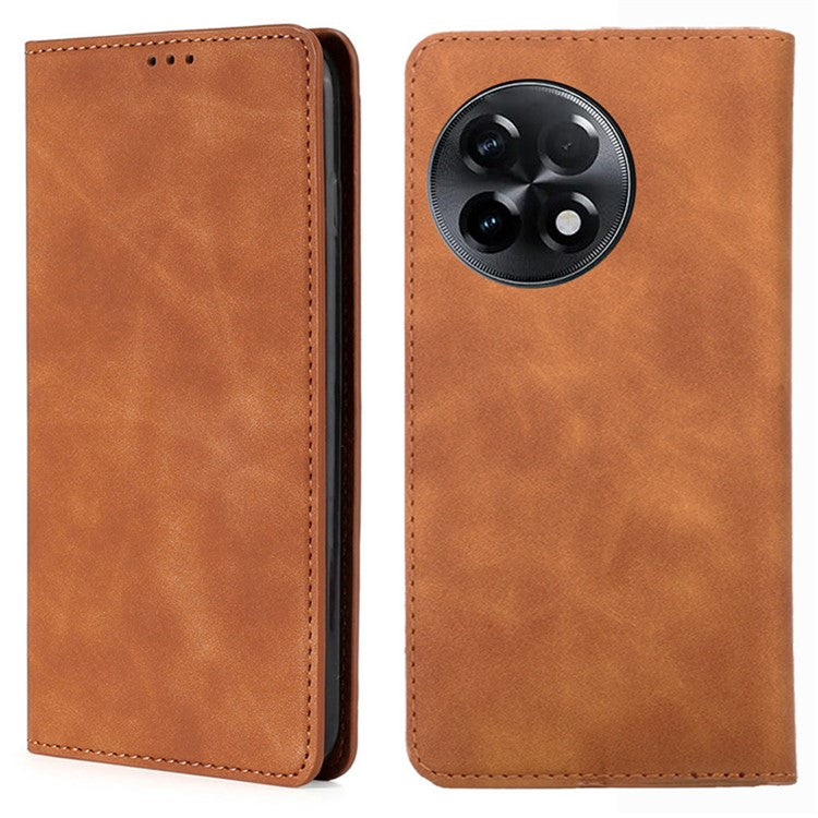 For OnePlus 11R 5G / Ace 2 5G Flip Case Card Holder PU Leather Skin-touch Phone Stand Cover - Light Brown