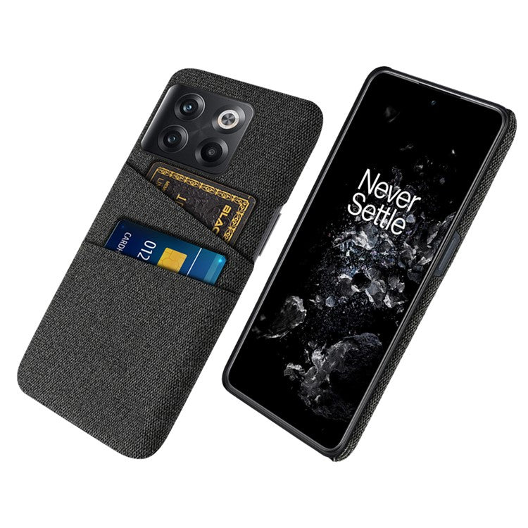 For OnePlus 10T 5G / Ace Pro 5G Hard PC Phone Case Dual Card Holder Cloth Texture Smartphone Phone Cover - Black