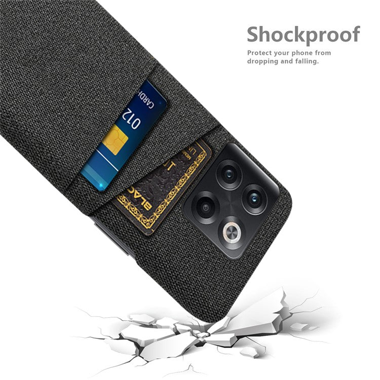 For OnePlus 10T 5G / Ace Pro 5G Hard PC Phone Case Dual Card Holder Cloth Texture Smartphone Phone Cover - Black