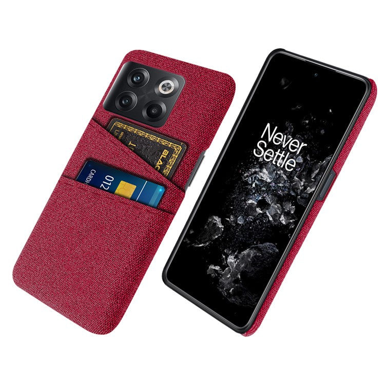 For OnePlus 10T 5G / Ace Pro 5G Hard PC Phone Case Dual Card Holder Cloth Texture Smartphone Phone Cover - Red