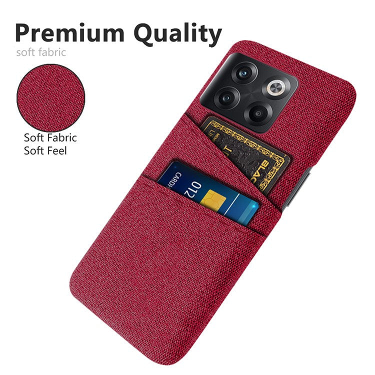 For OnePlus 10T 5G / Ace Pro 5G Hard PC Phone Case Dual Card Holder Cloth Texture Smartphone Phone Cover - Red