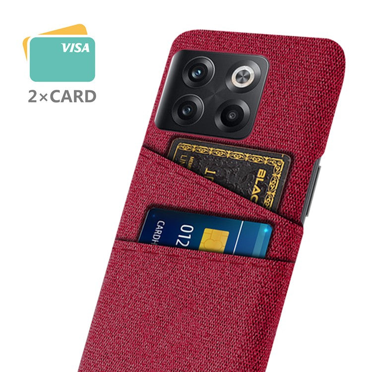 For OnePlus 10T 5G / Ace Pro 5G Hard PC Phone Case Dual Card Holder Cloth Texture Smartphone Phone Cover - Red
