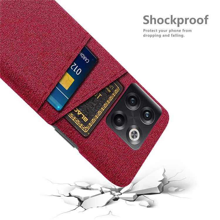 For OnePlus 10T 5G / Ace Pro 5G Hard PC Phone Case Dual Card Holder Cloth Texture Smartphone Phone Cover - Red