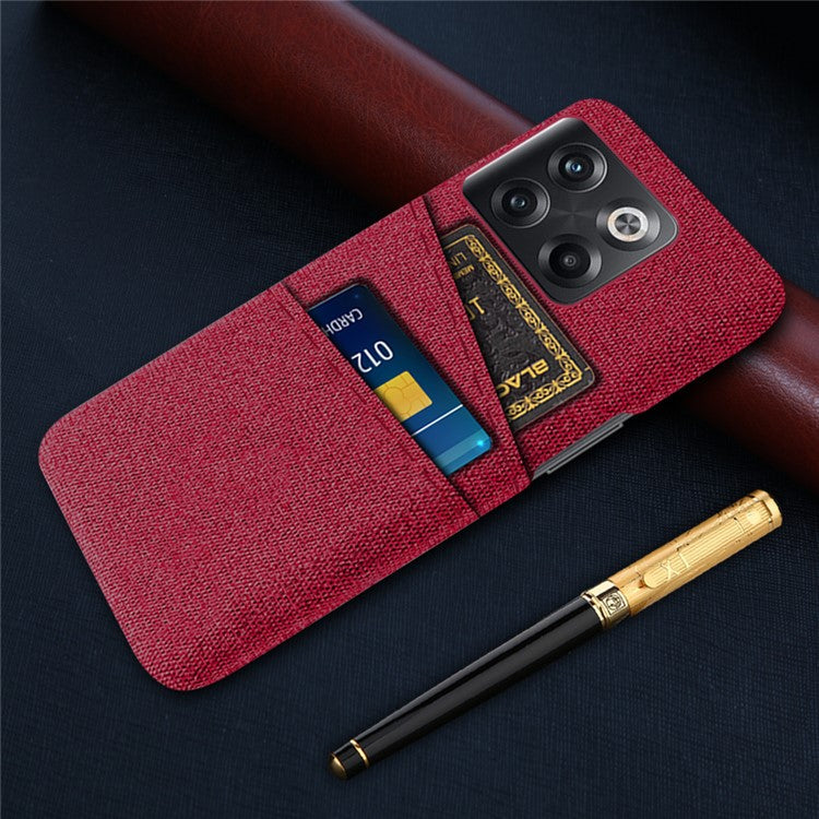 For OnePlus 10T 5G / Ace Pro 5G Hard PC Phone Case Dual Card Holder Cloth Texture Smartphone Phone Cover - Red