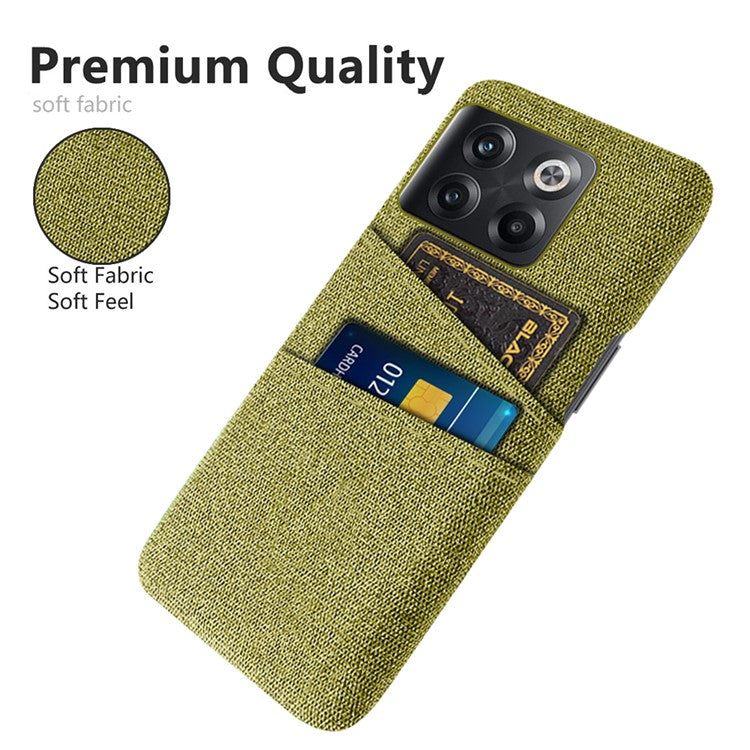 For OnePlus 10T 5G / Ace Pro 5G Hard PC Phone Case Dual Card Holder Cloth Texture Smartphone Phone Cover - Yellow