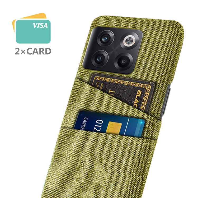 For OnePlus 10T 5G / Ace Pro 5G Hard PC Phone Case Dual Card Holder Cloth Texture Smartphone Phone Cover - Yellow