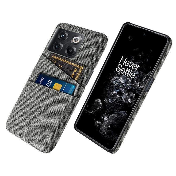 For OnePlus 10T 5G / Ace Pro 5G Hard PC Phone Case Dual Card Holder Cloth Texture Smartphone Phone Cover - Grey