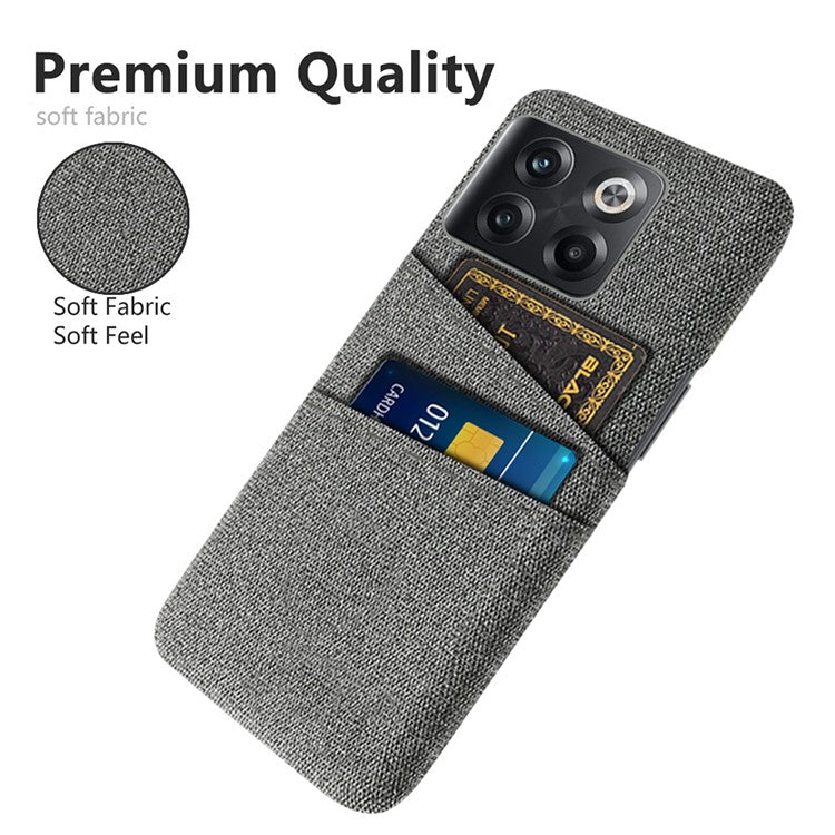 For OnePlus 10T 5G / Ace Pro 5G Hard PC Phone Case Dual Card Holder Cloth Texture Smartphone Phone Cover - Grey