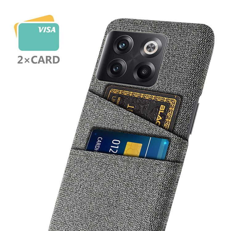 For OnePlus 10T 5G / Ace Pro 5G Hard PC Phone Case Dual Card Holder Cloth Texture Smartphone Phone Cover - Grey