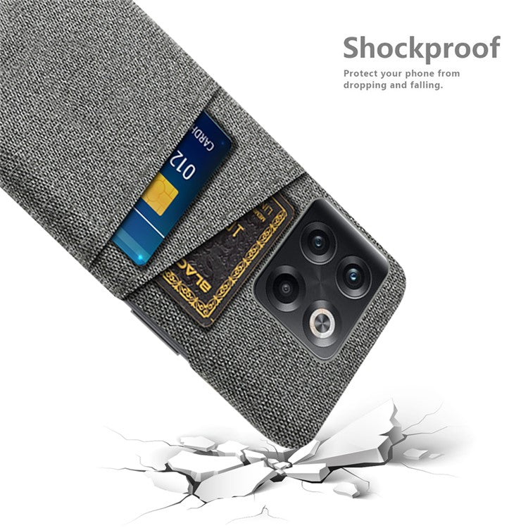 For OnePlus 10T 5G / Ace Pro 5G Hard PC Phone Case Dual Card Holder Cloth Texture Smartphone Phone Cover - Grey
