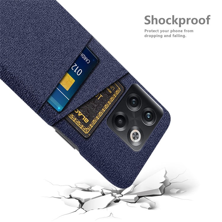 For OnePlus 10T 5G / Ace Pro 5G Hard PC Phone Case Dual Card Holder Cloth Texture Smartphone Phone Cover - Blue