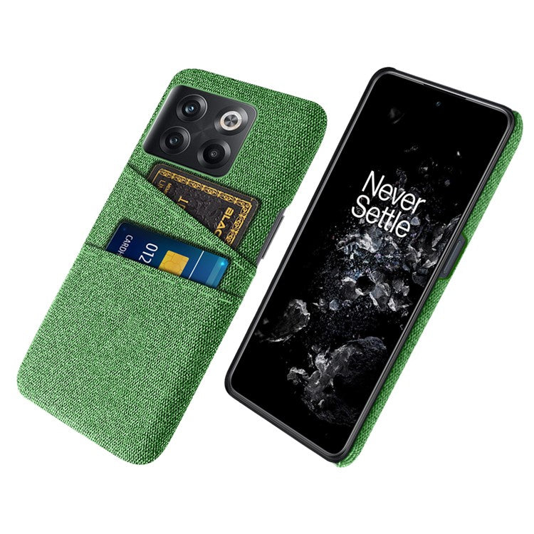 For OnePlus 10T 5G / Ace Pro 5G Hard PC Phone Case Dual Card Holder Cloth Texture Smartphone Phone Cover - Green