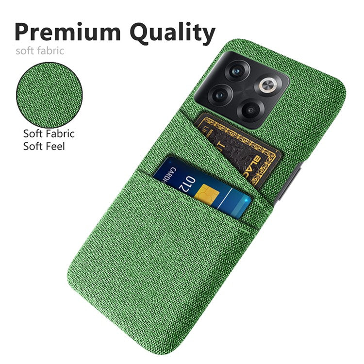 For OnePlus 10T 5G / Ace Pro 5G Hard PC Phone Case Dual Card Holder Cloth Texture Smartphone Phone Cover - Green