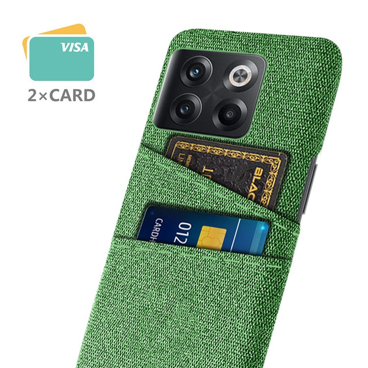 For OnePlus 10T 5G / Ace Pro 5G Hard PC Phone Case Dual Card Holder Cloth Texture Smartphone Phone Cover - Green