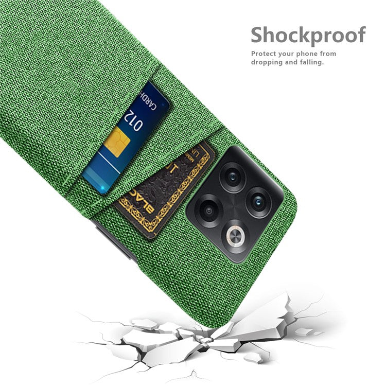 For OnePlus 10T 5G / Ace Pro 5G Hard PC Phone Case Dual Card Holder Cloth Texture Smartphone Phone Cover - Green